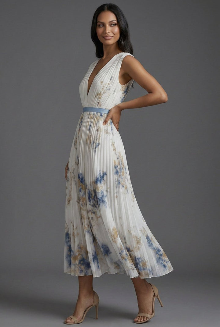 Evelyn | Elegante abito midi plissettato con stampa floreale 1