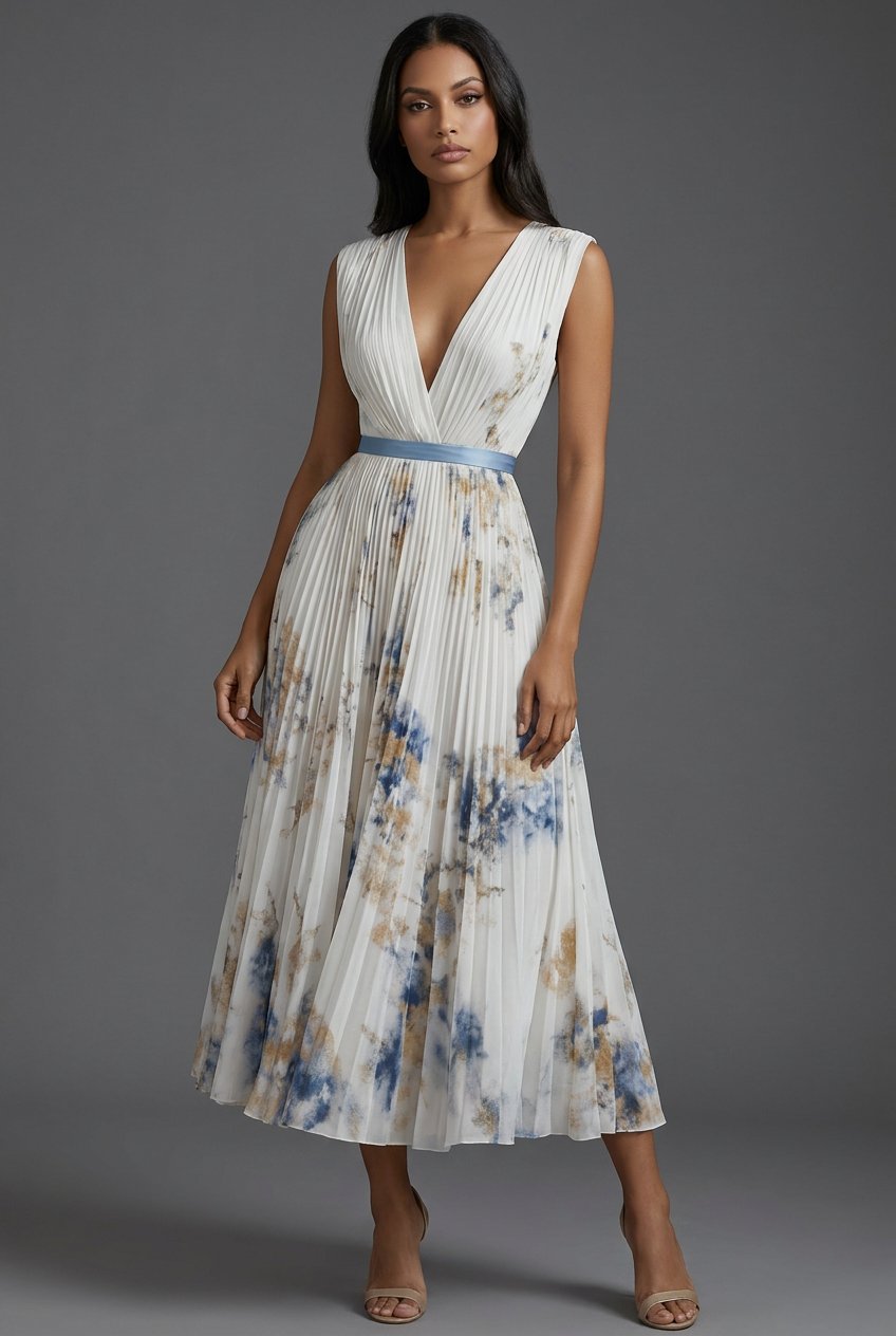 Evelyn | Elegante abito midi plissettato con stampa floreale 2