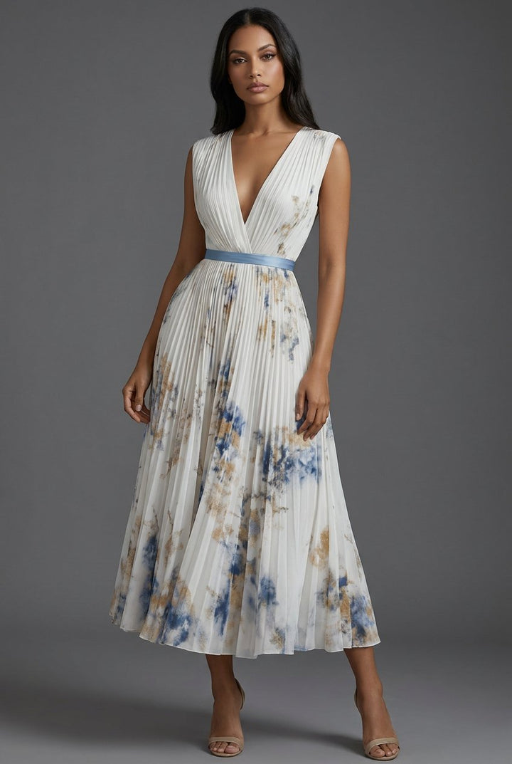 Evelyn | Elegante abito midi plissettato con stampa floreale 2