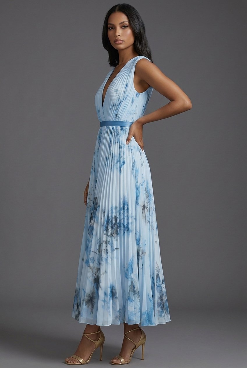 Evelyn | Elegante abito midi plissettato con stampa floreale 4