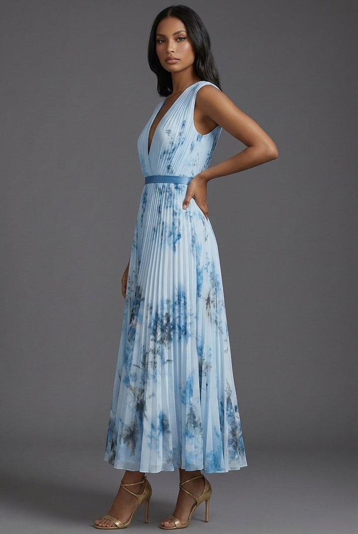Evelyn | Elegante abito midi plissettato con stampa floreale 4
