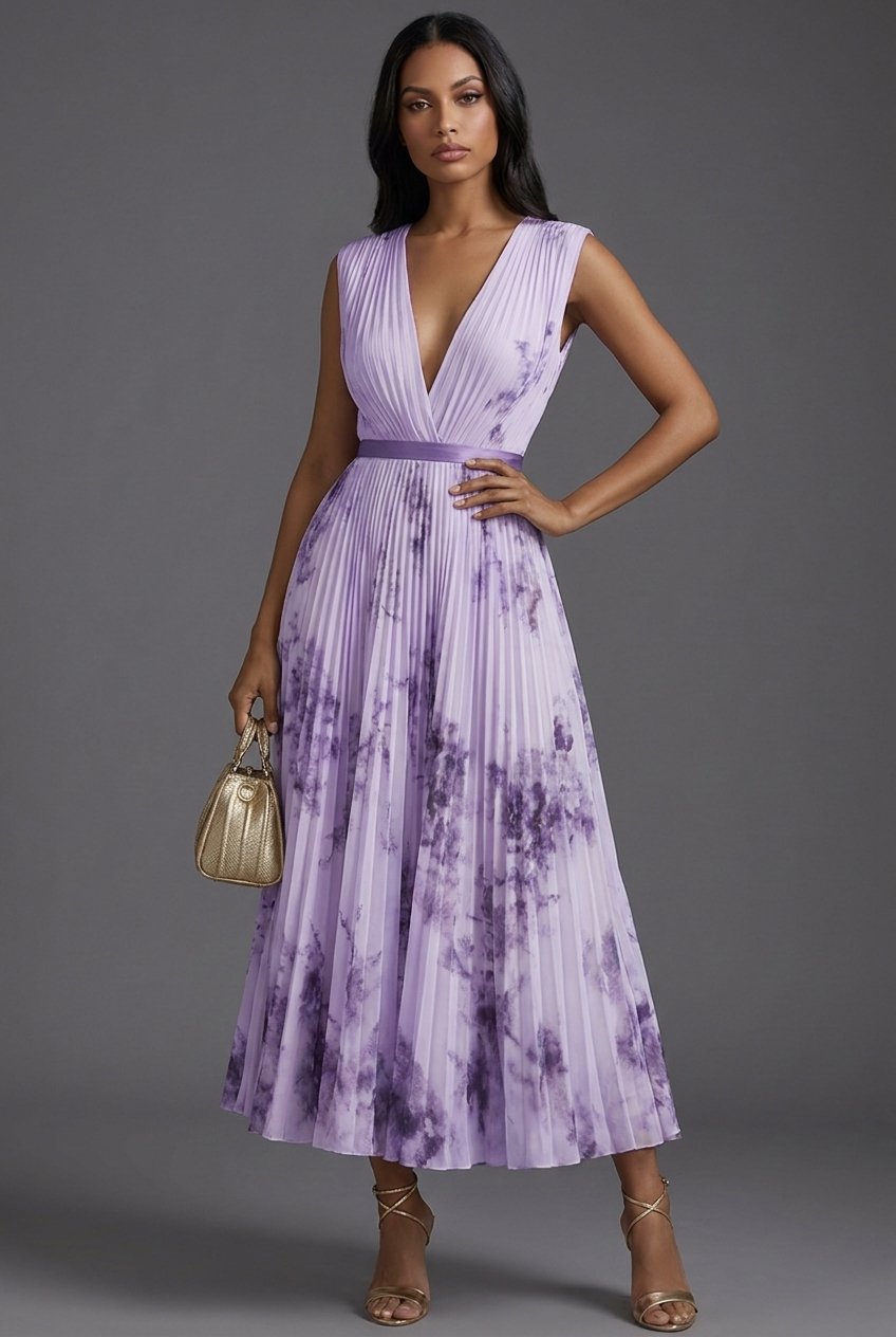 Evelyn | Elegante abito midi plissettato con stampa floreale 5