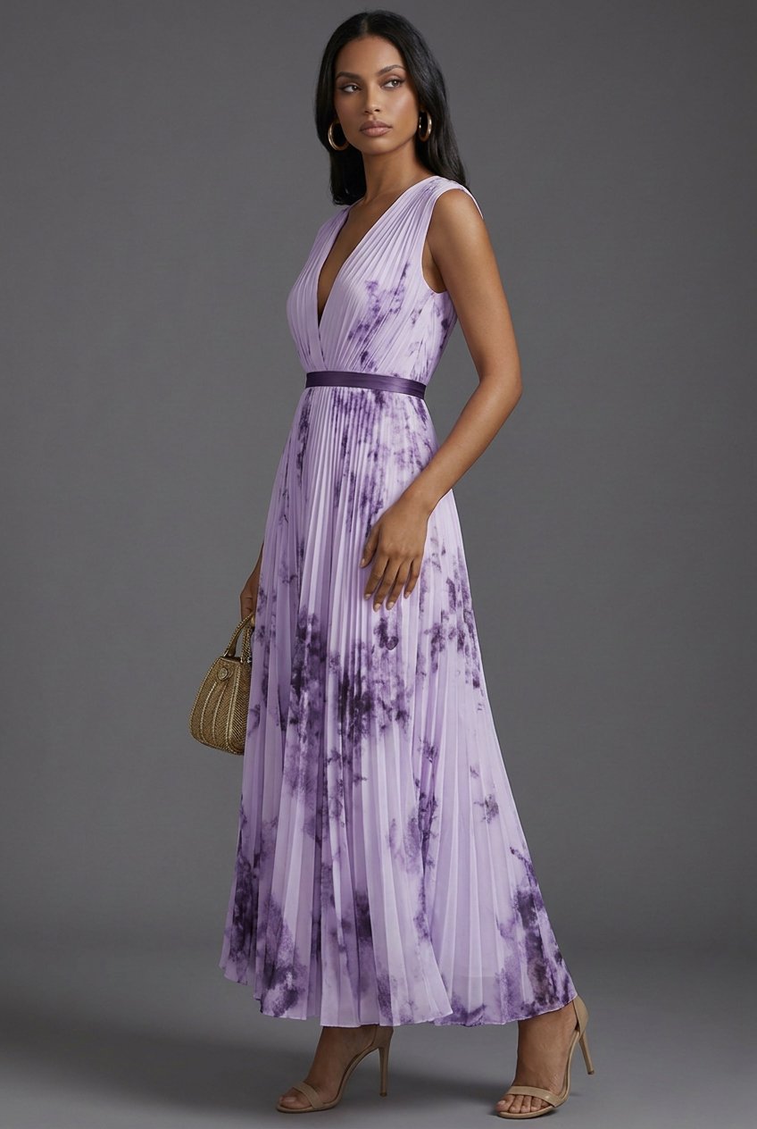 Evelyn | Elegante abito midi plissettato con stampa floreale 6