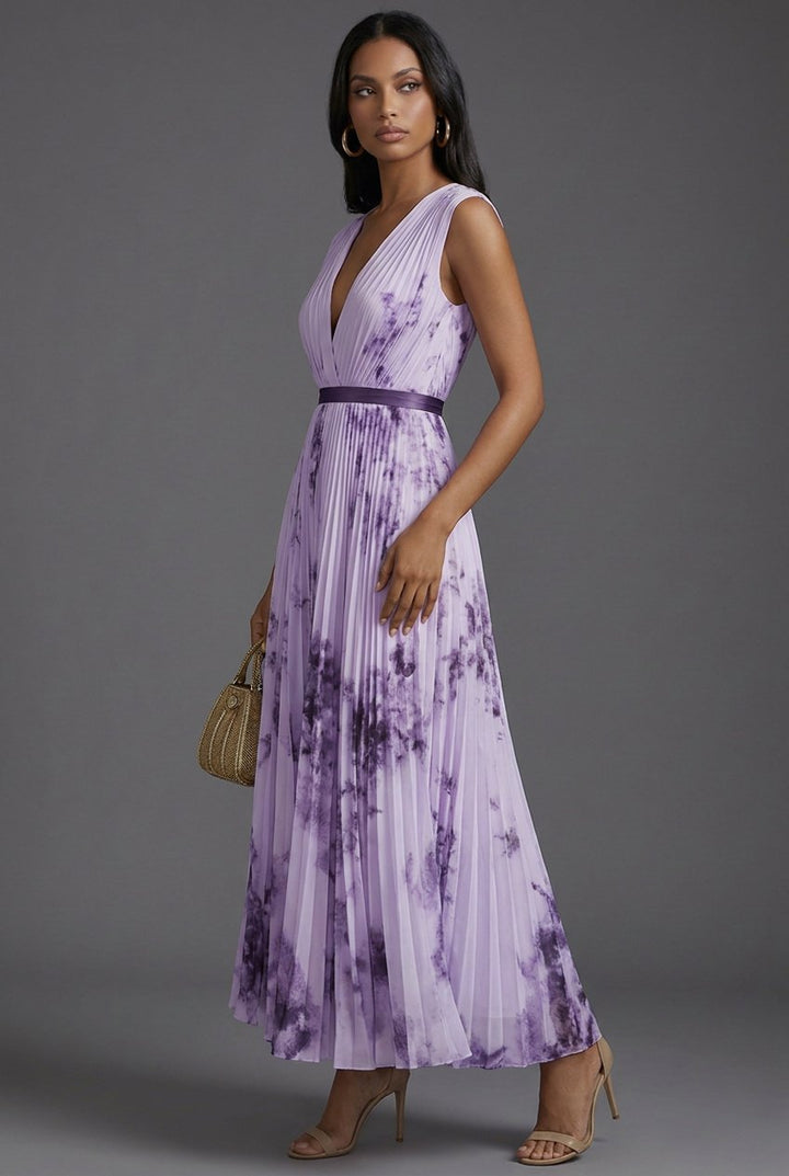 Evelyn | Elegante abito midi plissettato con stampa floreale 6