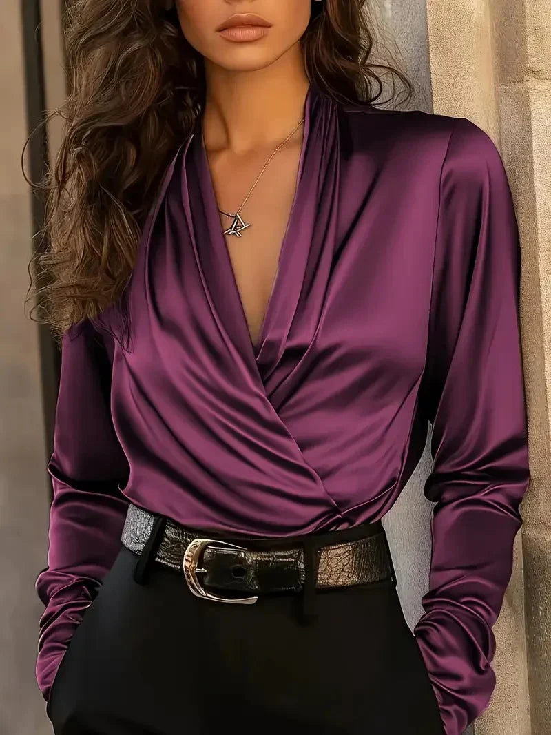Fiora | Elegante Blusa Donna Avvolgente a Maniche Lunghe in Champagne 2