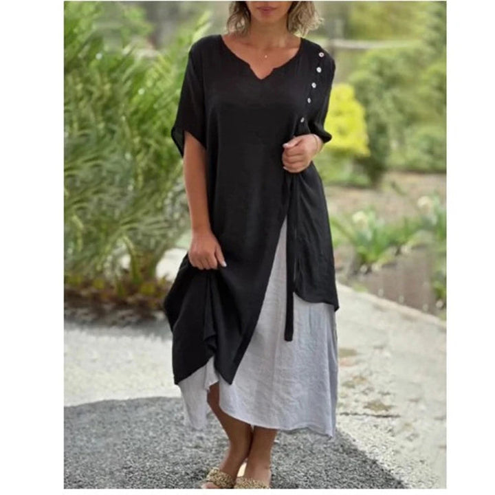 Fiorenza | Elegante Abito Midi Donna con Design Asimmetrico e Scollo a V 2