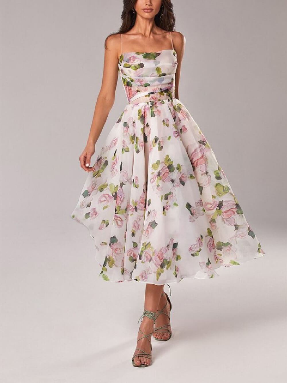 Fiorina | Elegante Abito Donna Midi Floreale per Cerimonia, Stile Acquerello 0