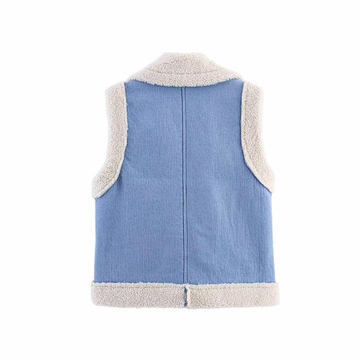 Gilet da donna in denim stile vintage con fodera in pile, Drune 4