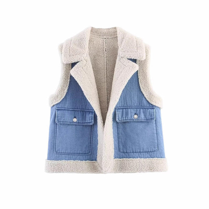 Gilet da donna in denim stile vintage con fodera in pile, Drune 5