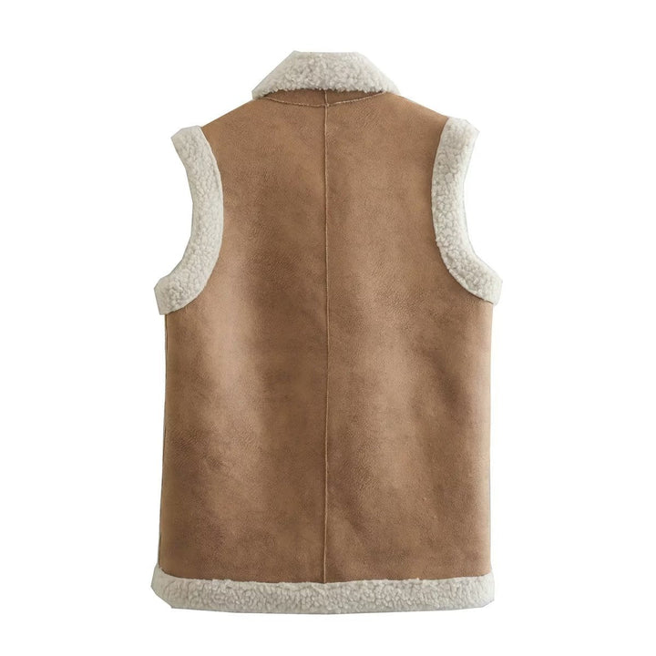 Gilet da donna in pelliccia sintetica con eleganti dettagli a bottoni Drune 1