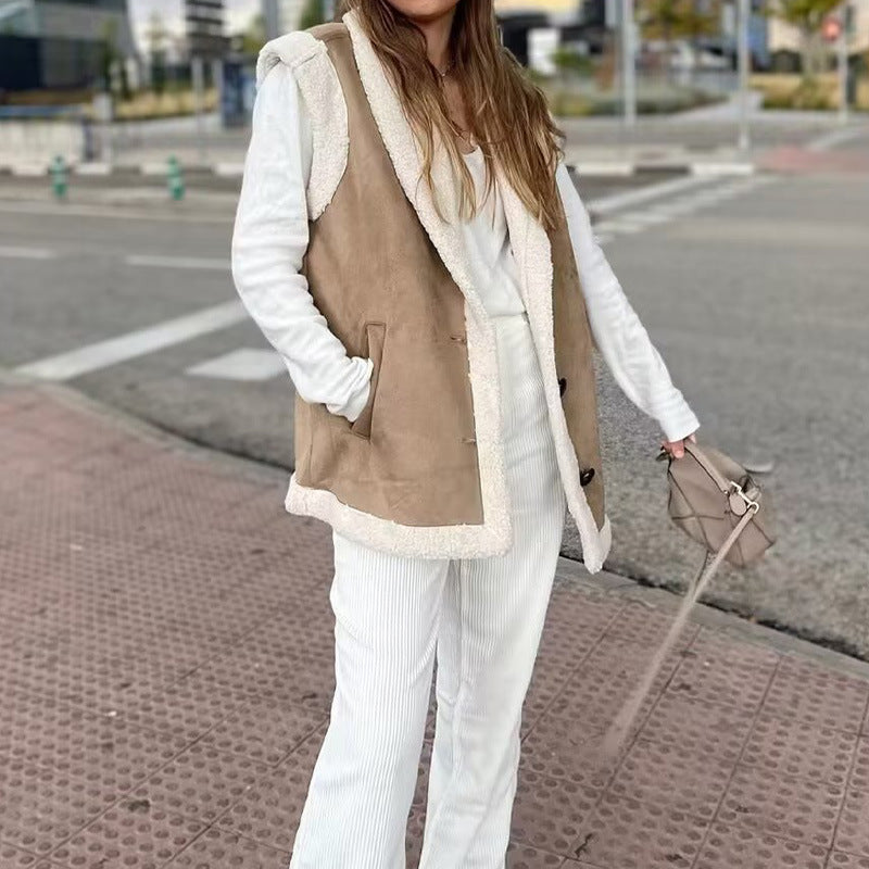 Gilet da donna in pelliccia sintetica con eleganti dettagli a bottoni Drune 3