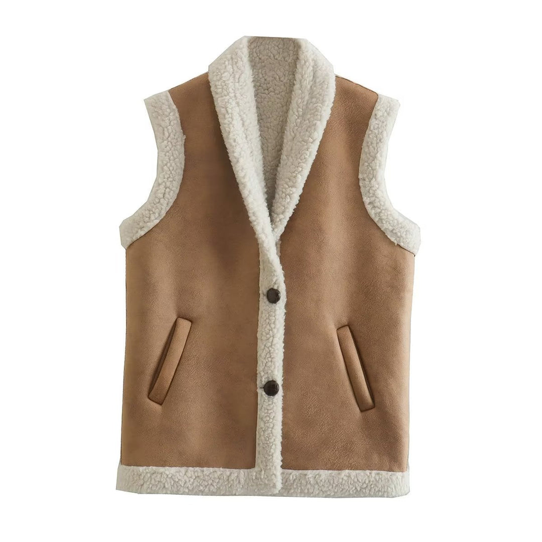 Gilet da donna in pelliccia sintetica con eleganti dettagli a bottoni Drune 4