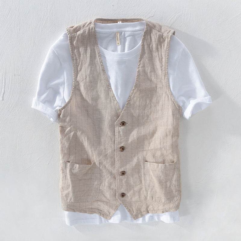 Gilet da uomo a righe, effetto lino 0