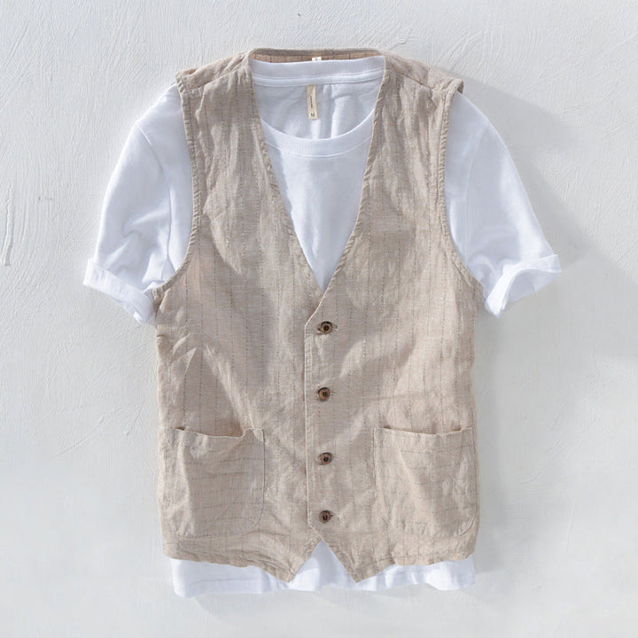 Gilet da uomo a righe, effetto lino 0