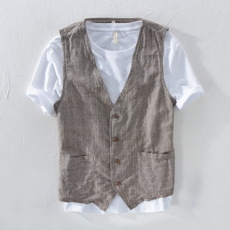 Gilet da uomo a righe, effetto lino 2