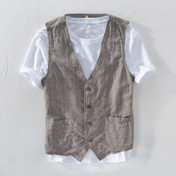 Gilet da uomo a righe, effetto lino 2