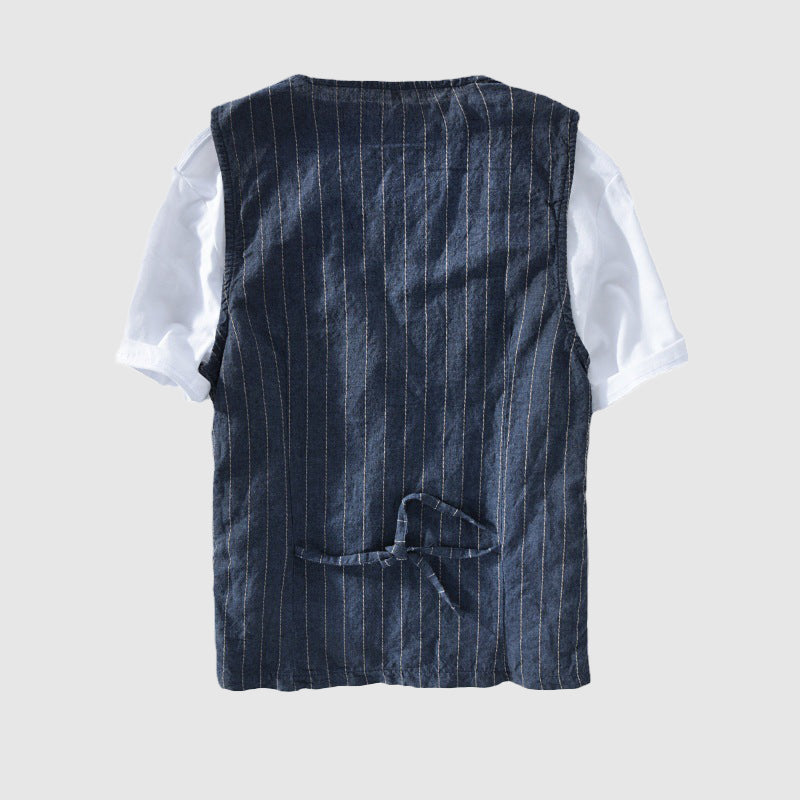 Gilet da uomo a righe, effetto lino 3
