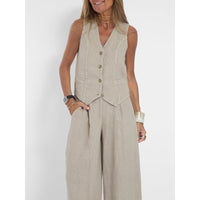 Sofia | Completo Donna in Lino Elegante con Gilet e Pantaloni Ampi