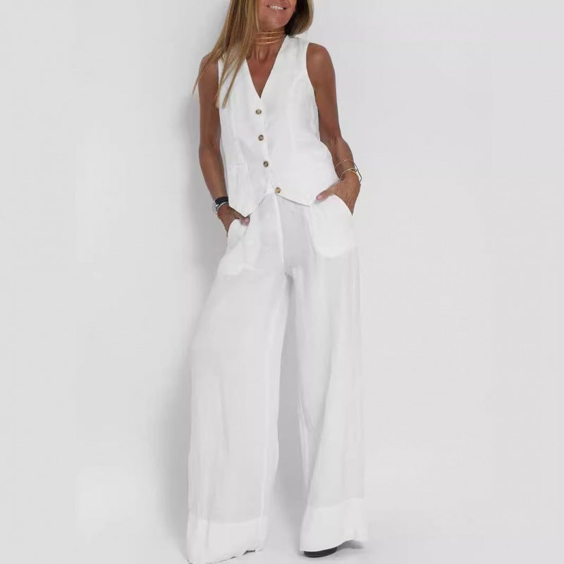 Gilet elegante da donna in lino con dettagli a bottoni Drune 1