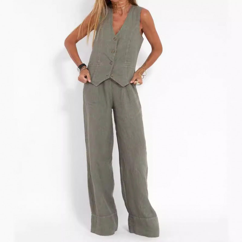 Gilet elegante da donna in lino con dettagli a bottoni Drune 2