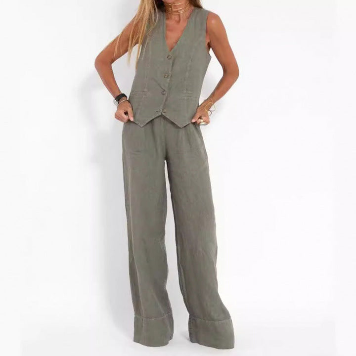 Gilet elegante da donna in lino con dettagli a bottoni Drune 2