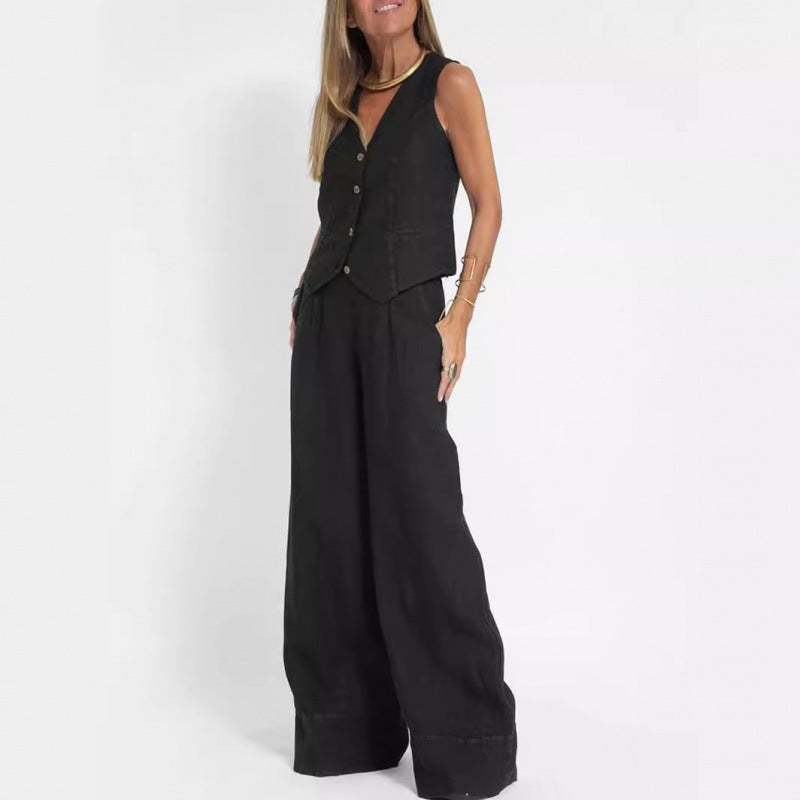 Gilet elegante da donna in lino con dettagli a bottoni Drune 4