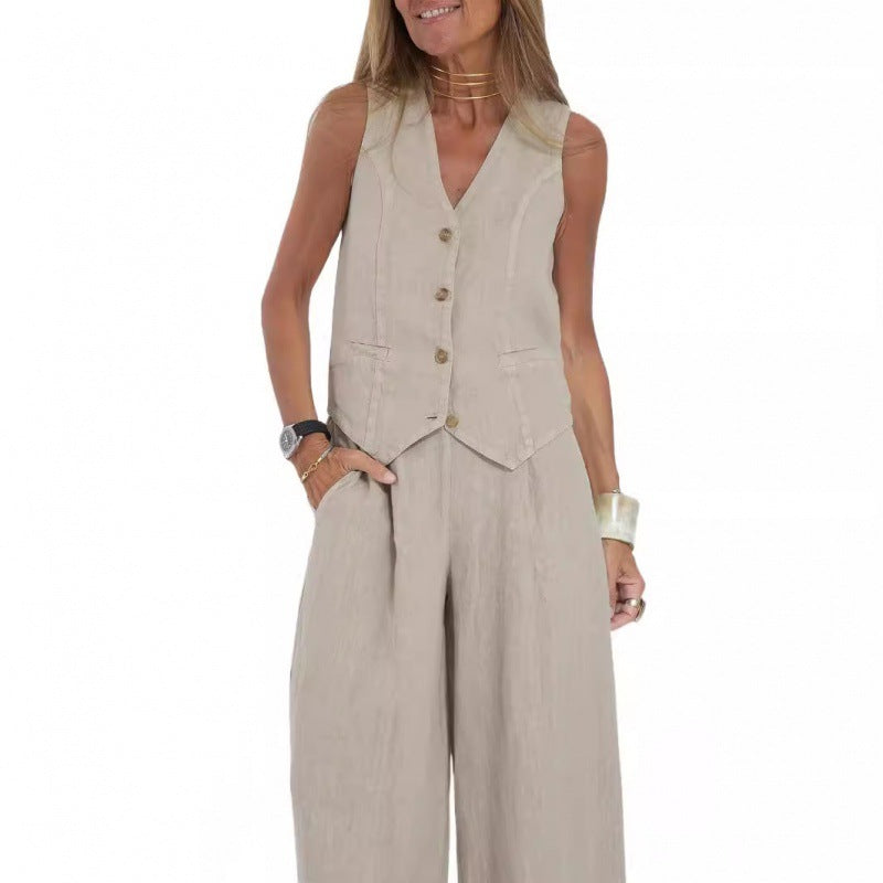 Gilet elegante da donna in lino con dettagli a bottoni Drune 5