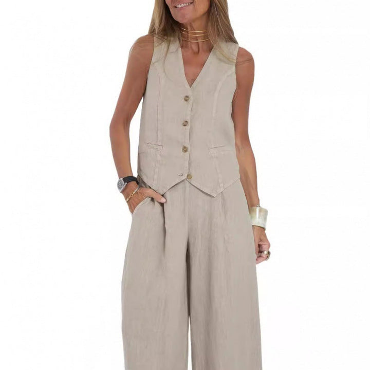 Gilet elegante da donna in lino con dettagli a bottoni Drune 5
