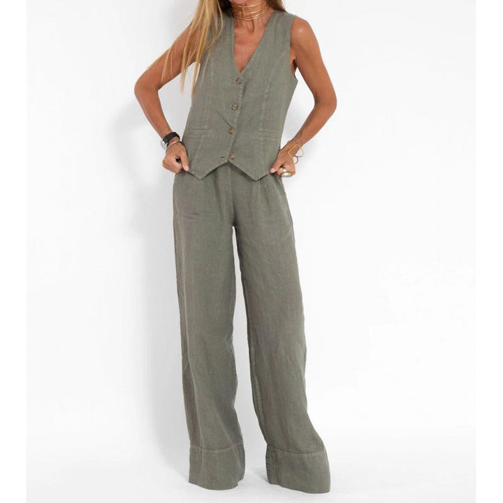 Gilet elegante da donna in lino con dettagli a bottoni Drune 7