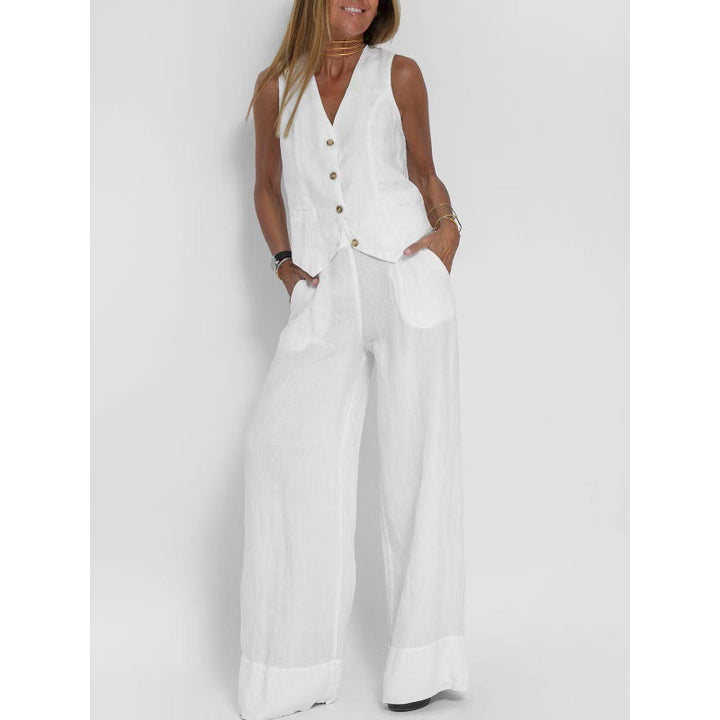 Gilet elegante da donna in lino con dettagli a bottoni Drune 9