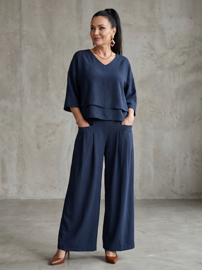 Giovanna | Elegante e Confortevole Completo Donna Elegante a Strati con Pantaloni a Gamba Larga 0
