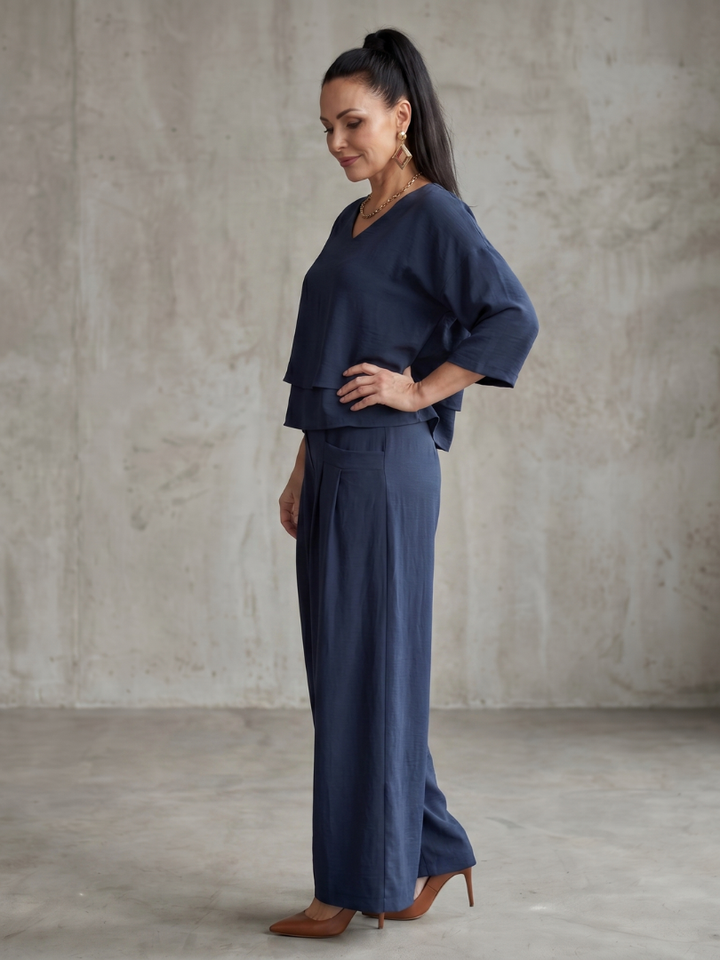 Giovanna | Elegante e Confortevole Completo Donna Elegante a Strati con Pantaloni a Gamba Larga 2