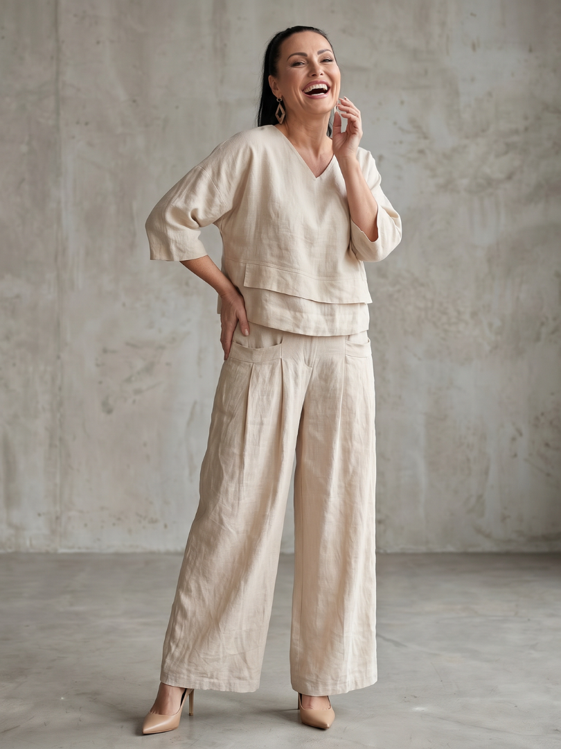 Giovanna | Elegante e Confortevole Completo Donna Elegante a Strati con Pantaloni a Gamba Larga 4