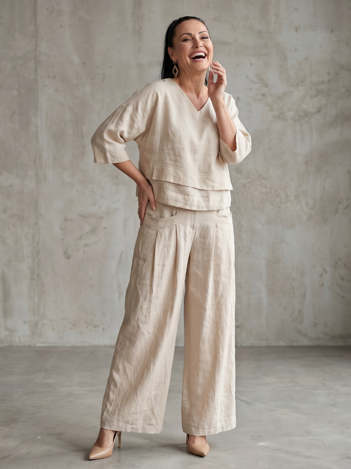 Giovanna | Elegante e Confortevole Completo Donna Elegante a Strati con Pantaloni a Gamba Larga 4