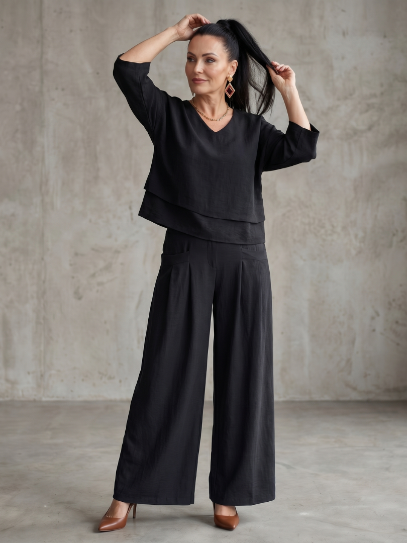 Giovanna | Elegante e Confortevole Completo Donna Elegante a Strati con Pantaloni a Gamba Larga 6