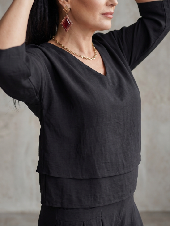 Giovanna | Elegante e Confortevole Completo Donna Elegante a Strati con Pantaloni a Gamba Larga 7