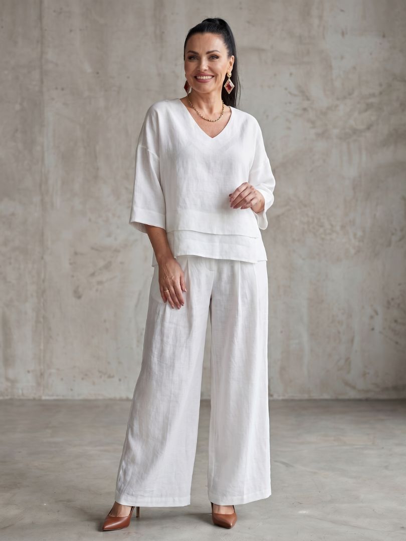 Giovanna | Elegante e Confortevole Completo Donna Elegante a Strati con Pantaloni a Gamba Larga 8