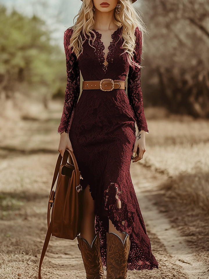 Giulia | Elegante Abito Midi in Pizzo con Scollo a V 2