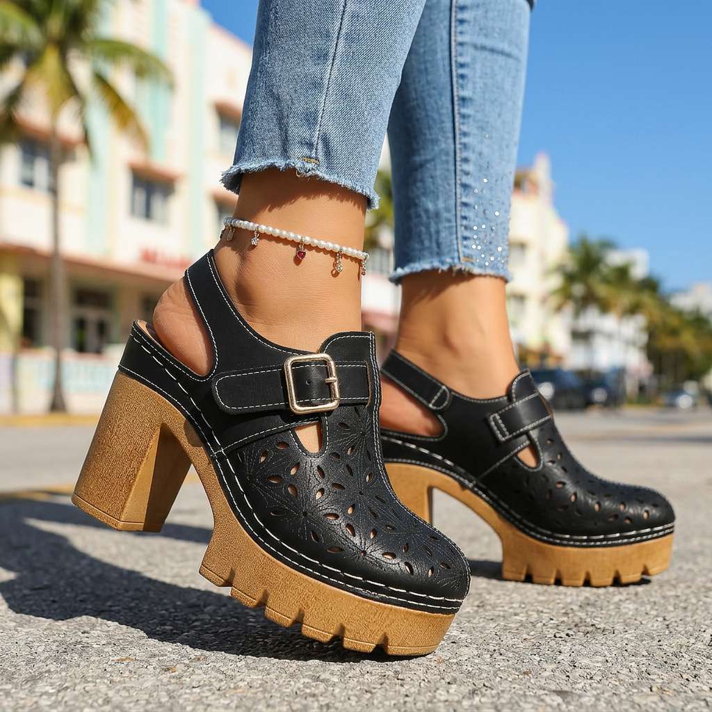 Giulia | Zoccoli Donna Legno Comodi con Tacco Largo e Plateau 2