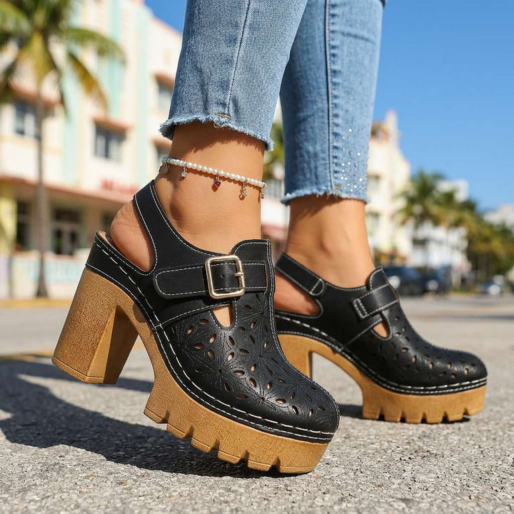 Giulia | Zoccoli Donna Legno Comodi con Tacco Largo e Plateau 2