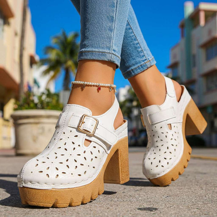 Giulia | Zoccoli Donna Legno Comodi con Tacco Largo e Plateau 4