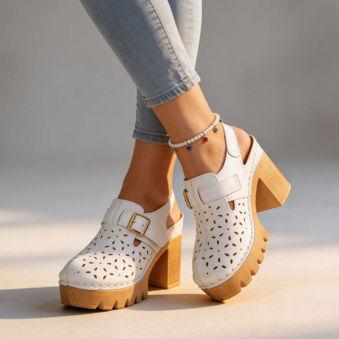 Giulia | Zoccoli Donna Legno Comodi con Tacco Largo e Plateau 8
