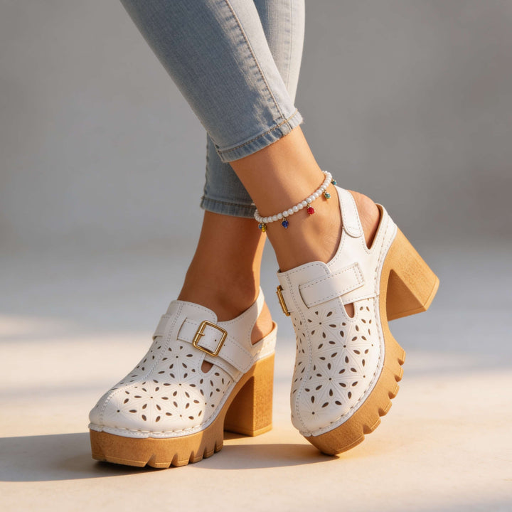 Giulia | Zoccoli Donna Legno Comodi con Tacco Largo e Plateau 8
