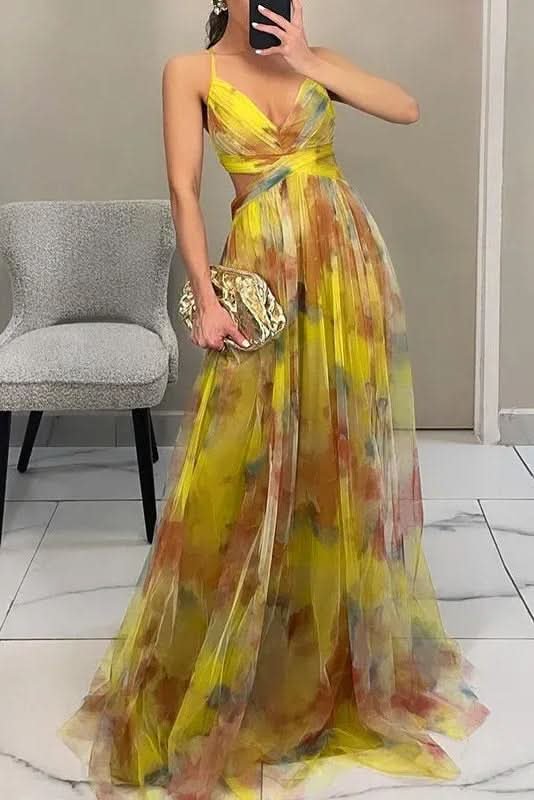 Grace | Abito lungo in tulle con vivaci motivi floreali ad acquerello 3