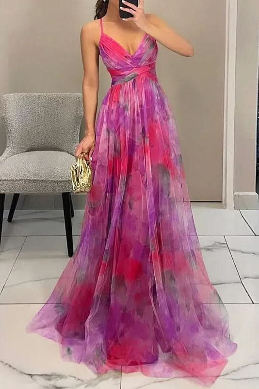 Grace | Abito lungo in tulle con vivaci motivi floreali ad acquerello 4