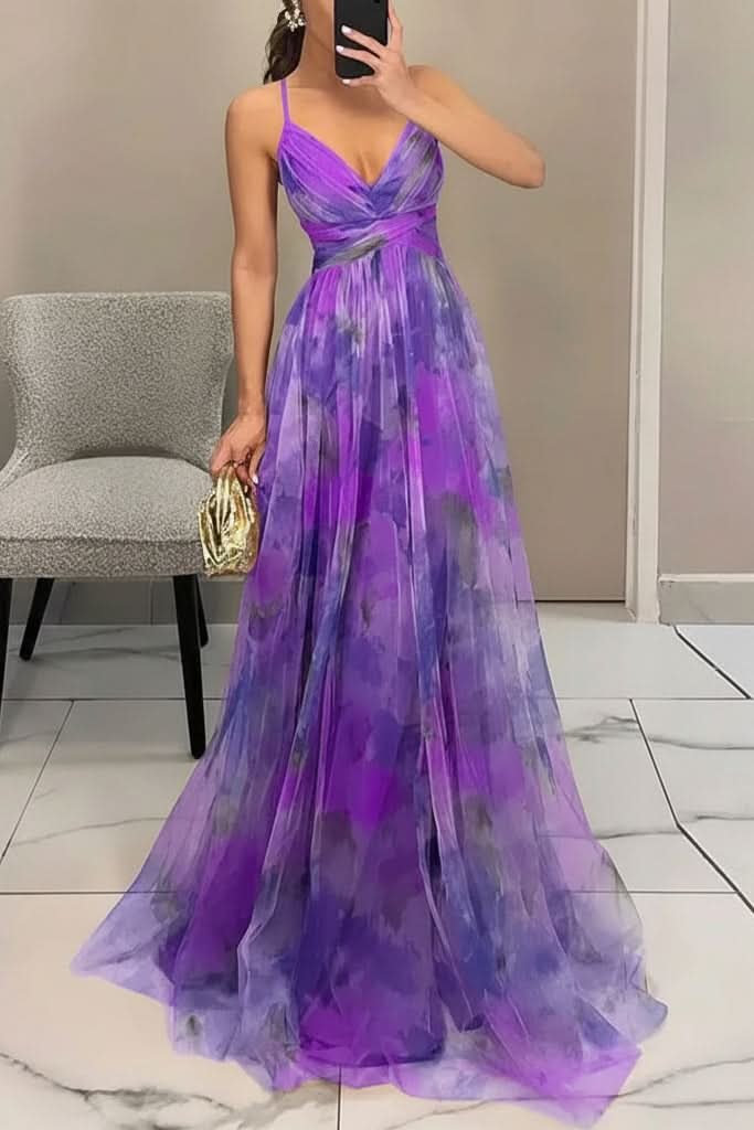 Grace | Abito lungo in tulle con vivaci motivi floreali ad acquerello 5