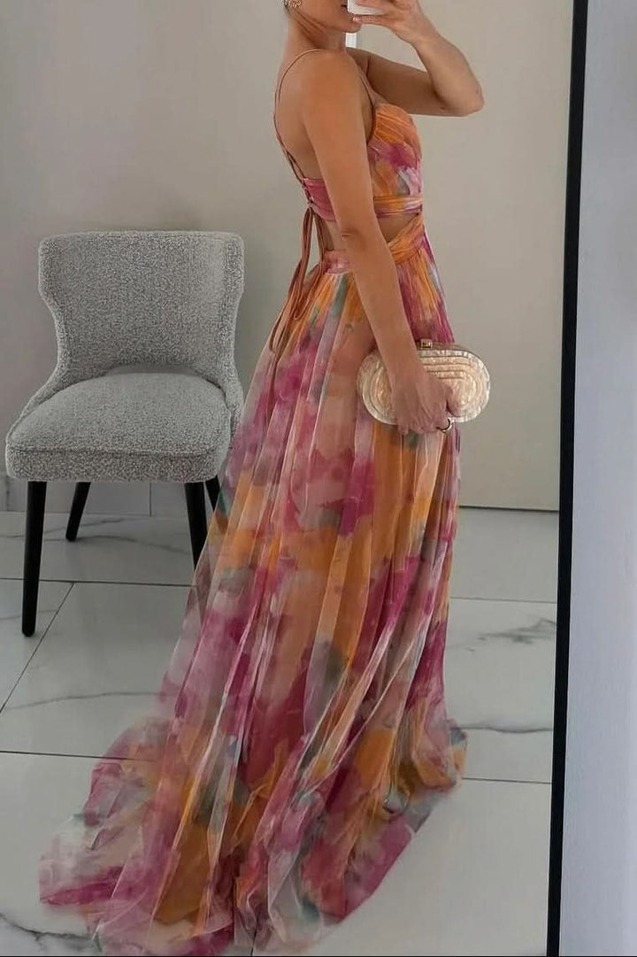 Grace | Abito lungo in tulle con vivaci motivi floreali ad acquerello 6