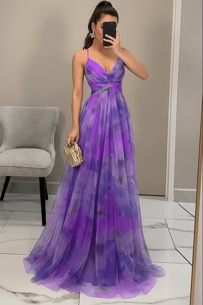 Grace | Abito lungo in tulle con vivaci motivi floreali ad acquerello 7