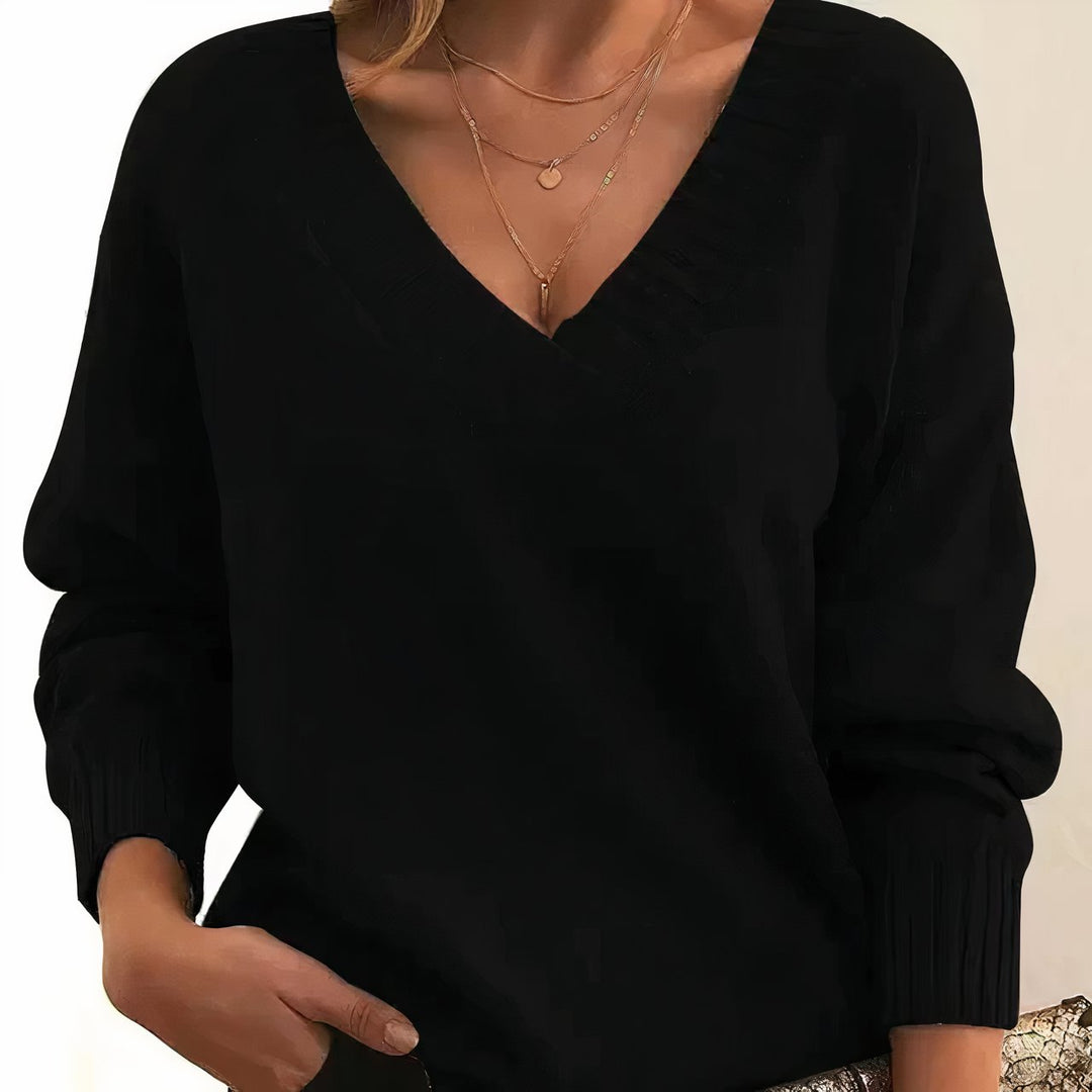 Grace | Maglione da donna a maniche lunghe con scollo a V in misto cashmere 1