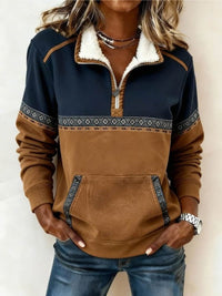 Sandra | Maglione in pile con zip a un quarto stile azteco e ispirazione western